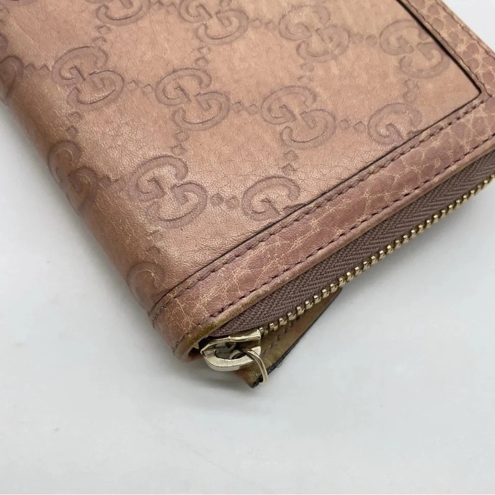 Auth GUCCI GG Guccissima Pink Leather Long Wallet W/GG Gold Accents & dust bag